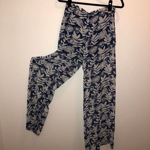 Blue and White Floral Chiffon Pants